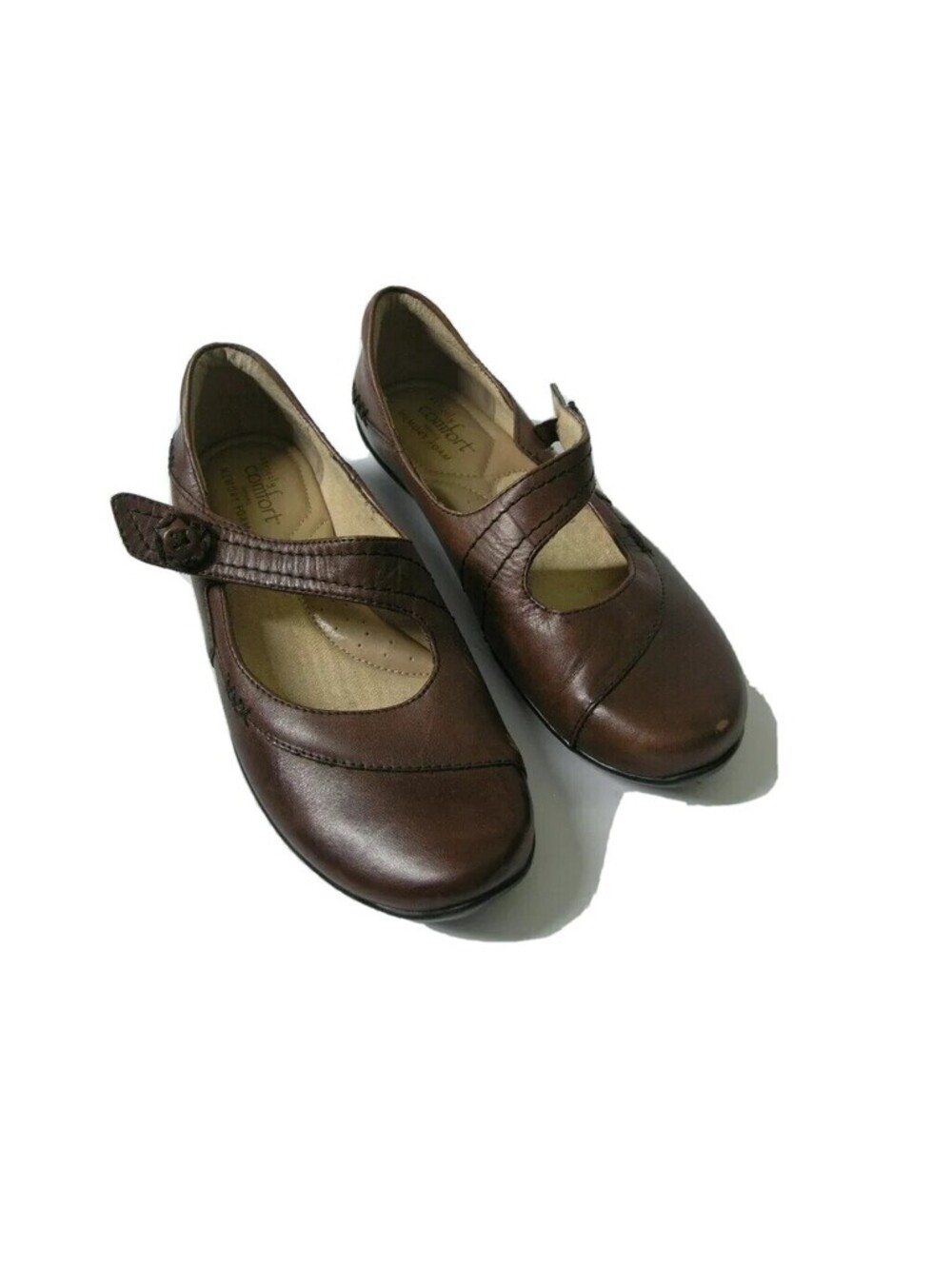 Strictly Comfort Shoes Womens 7 Flats Mary Janes Brown Leather Slip On